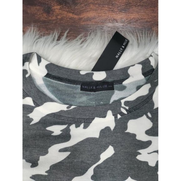 NWT Nally & Millie Short Sleeve Camouflage Print Mini Dress Gray Women's - Picture 8 of 8